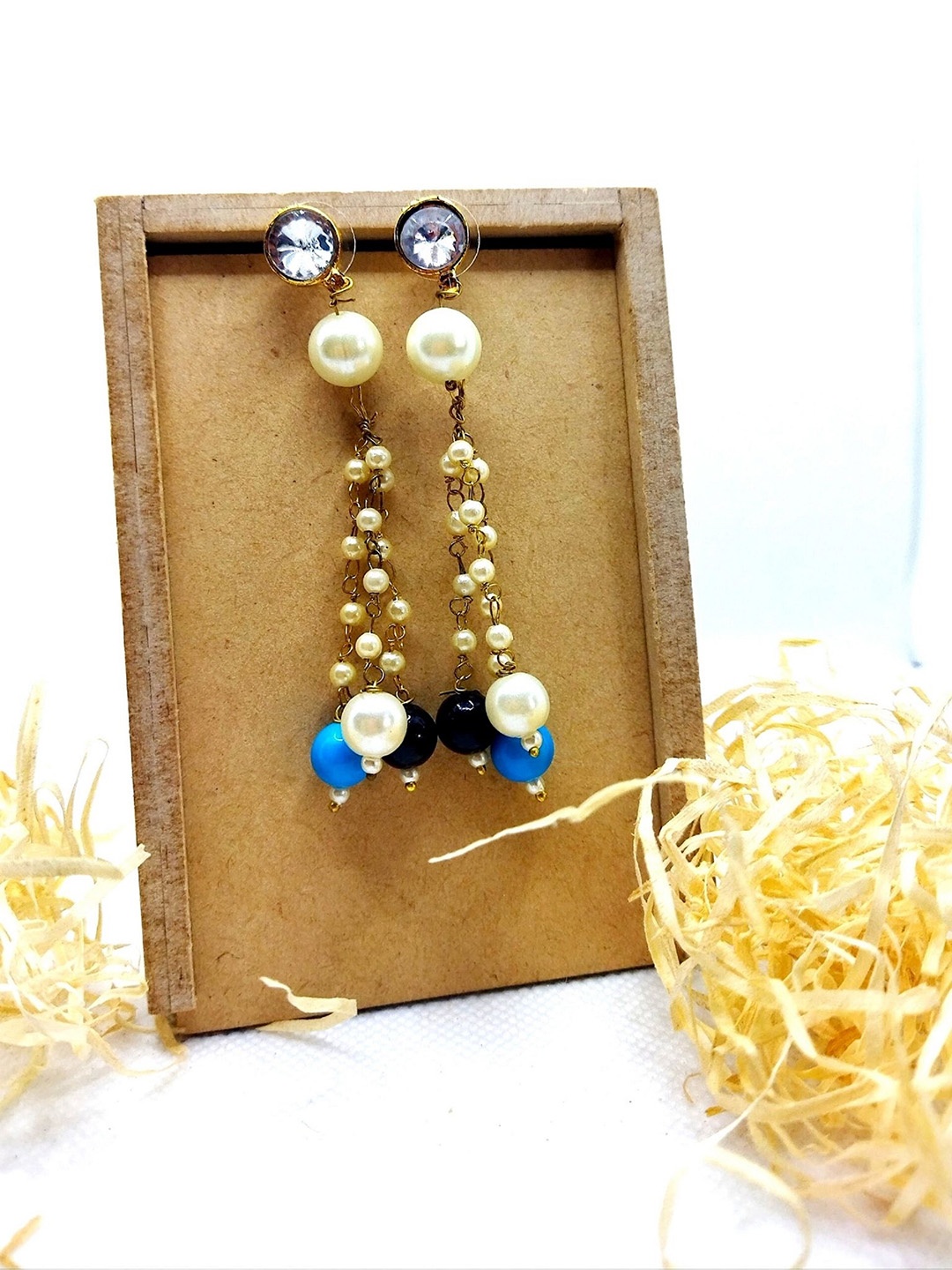 

Kshitij Jewels Blue & Off White Contemporary Drop Earrings
