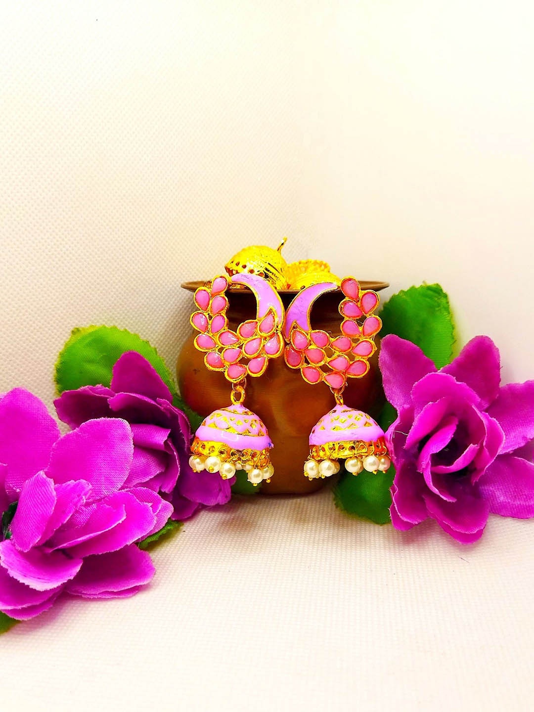 

Kshitij Jewels Women Fuchsia Peacock Shaped Jhumkas Earrings