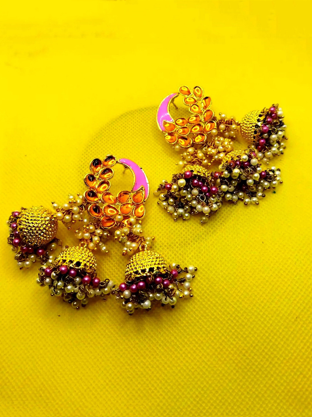 

Kshitij Jewels Women Lavender Circular Jhumkas Earrings
