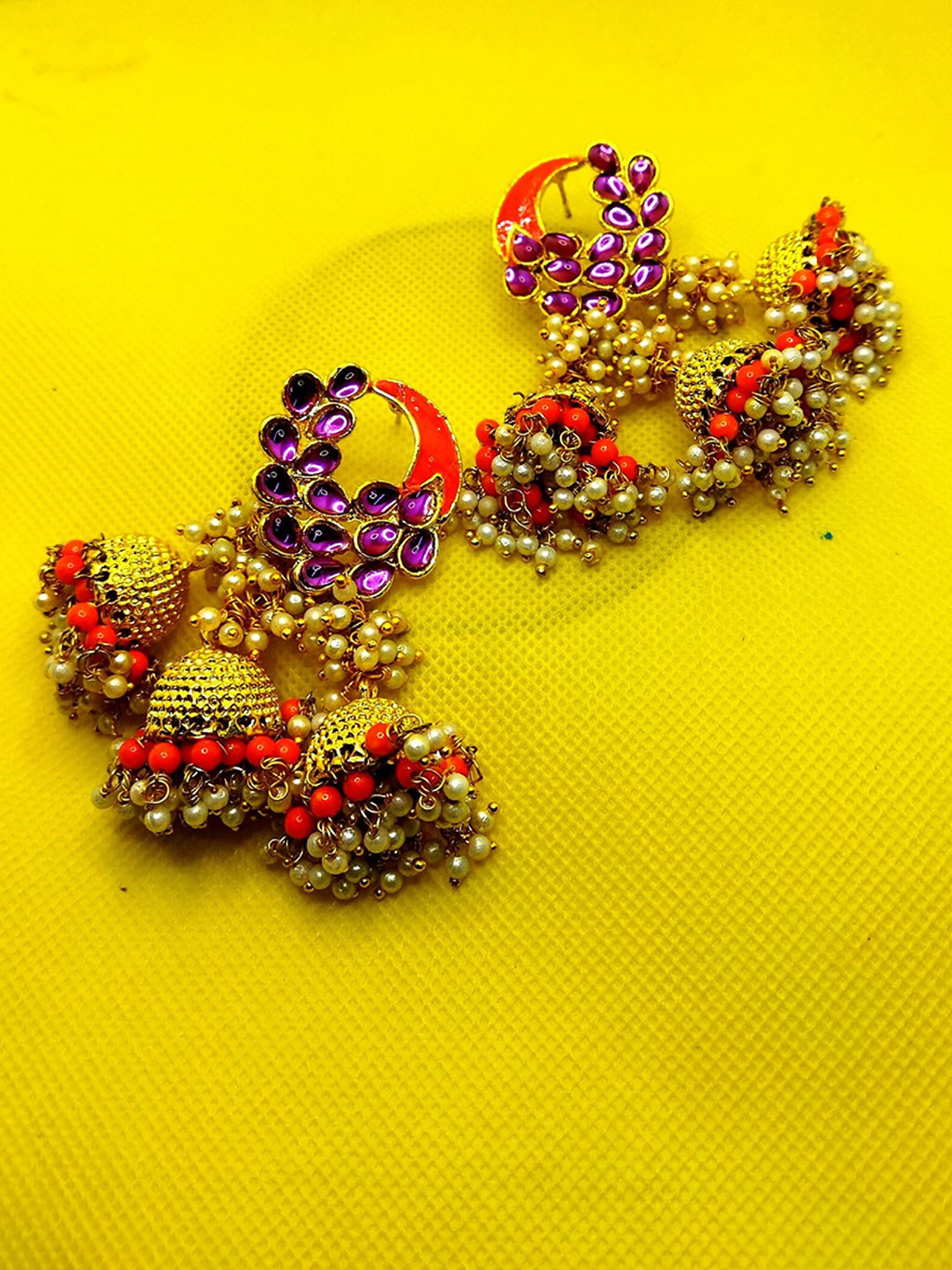 

Kshitij Jewels Orange Circular Jhumkas Earrings