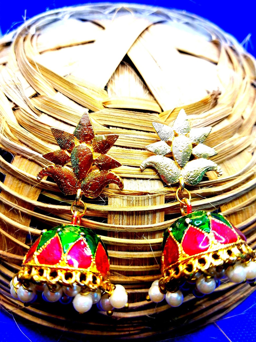 

Kshitij Jewels Red Gold-Plated Floral Jhumkas Earrings