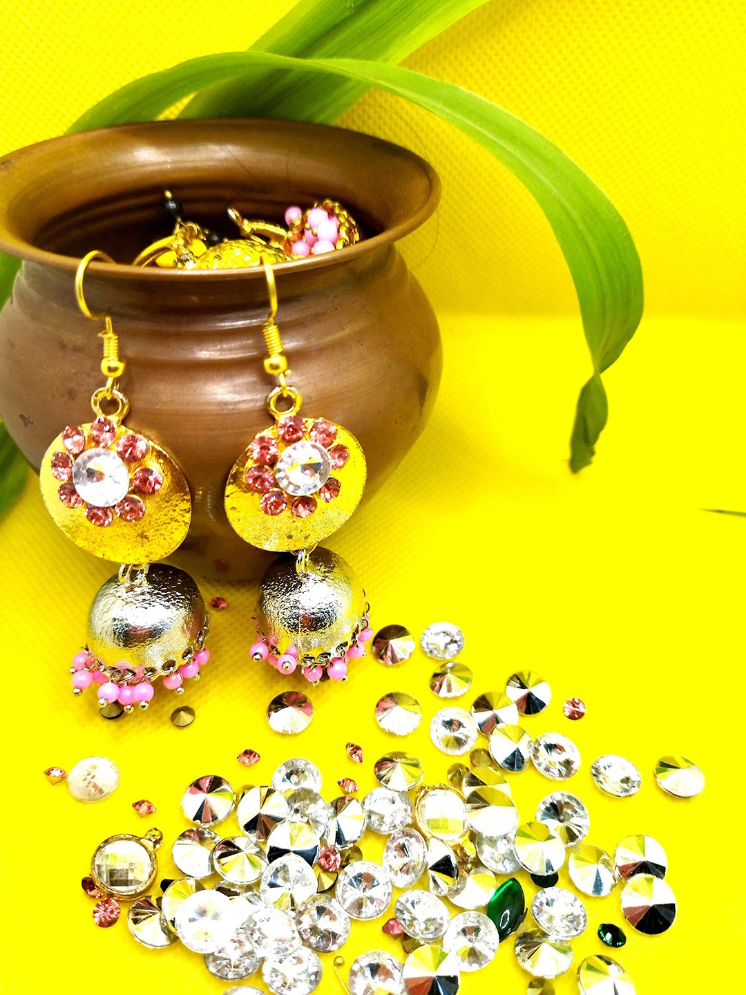 

Kshitij Jewels Women Pink Circular Jhumkas Earrings