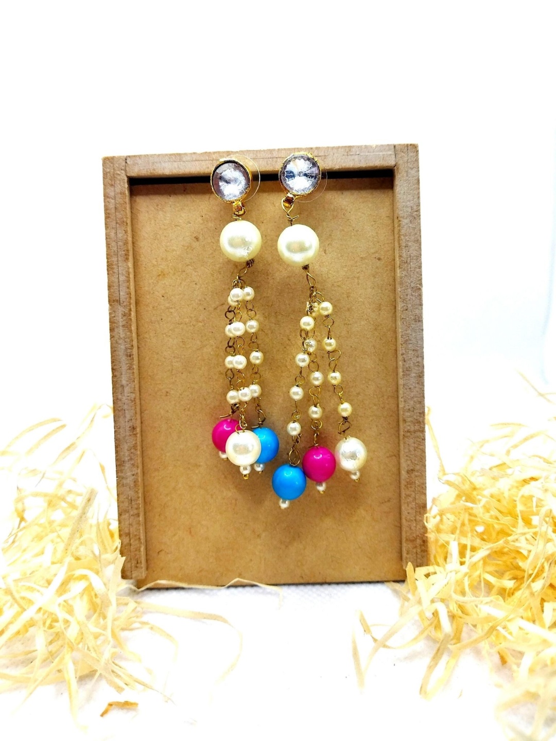 

Kshitij Jewels Women White & Blue Gold-Plated Contemporary Drop Earrings