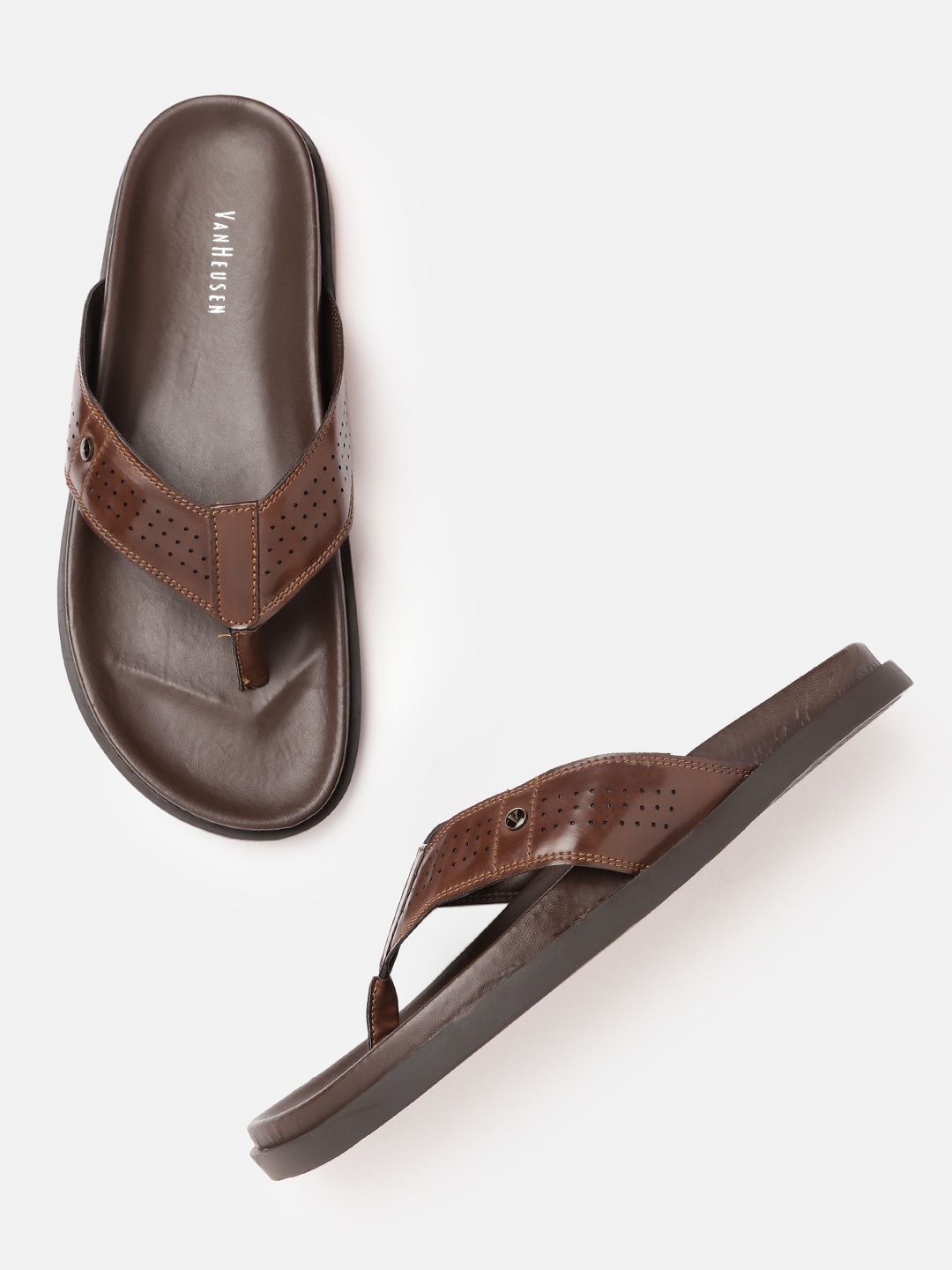 

Van Heusen Men Perforated Thong Flip-Flops, Brown