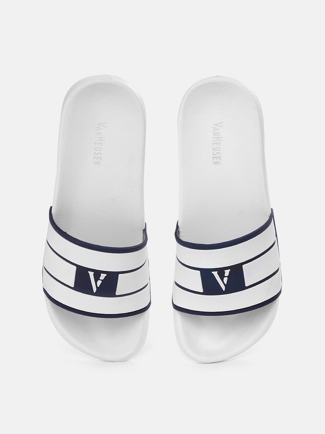 

Van Heusen Men Striped Sliders, Black