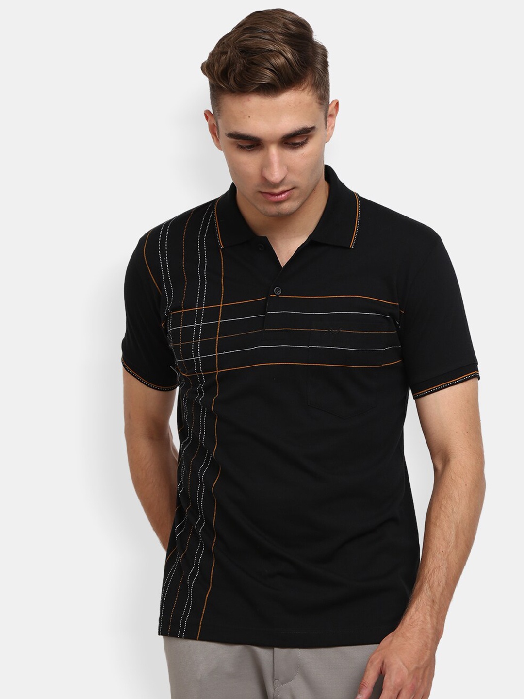 

V-Mart Men Black Polo Collar Monochrome Cotton T-shirt
