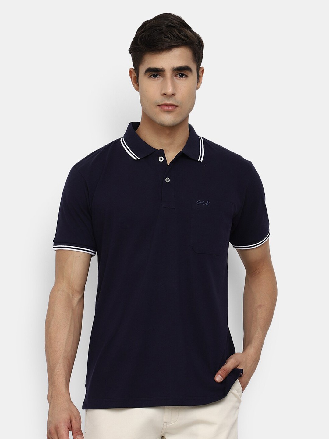

V-Mart Men Navy Blue Polo Collar T-shirt