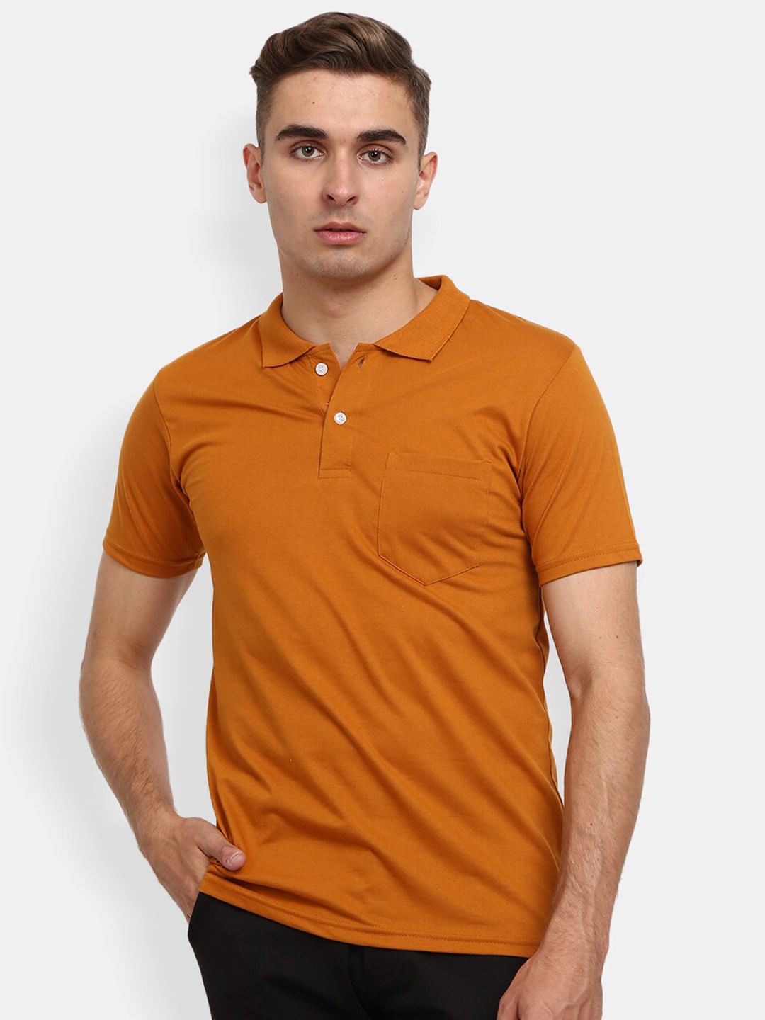 

V-Mart Men Mustard Yellow Polo Collar T-shirt