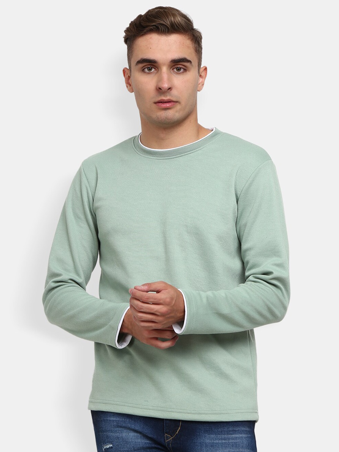 

V-Mart Men Green Solid Cotton T-shirt