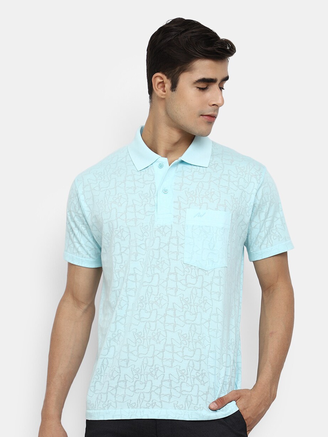 

V-Mart Men Blue Printed Polo Collar T-shirt
