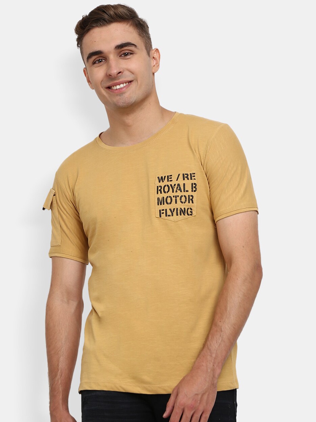 

V-Mart Men Yellow Regular Fit Round Neck Cotton T-shirt, Mustard