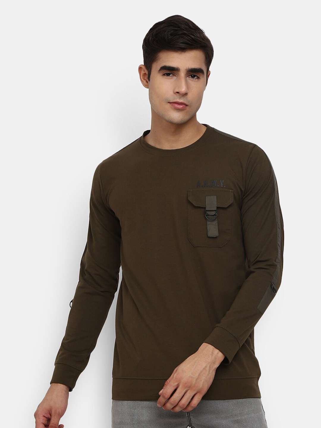 

V-Mart Men Olive Green Round Neck T-shirt