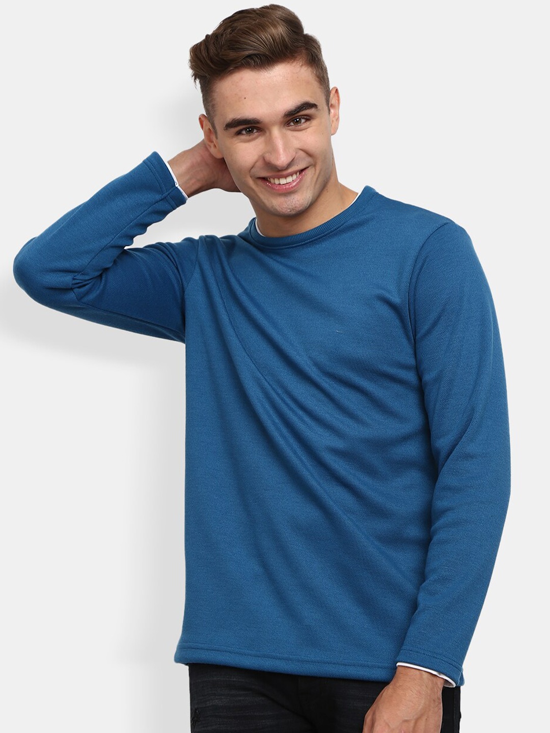 

V-Mart Men Teal Blue Solid Cotton T-shirt