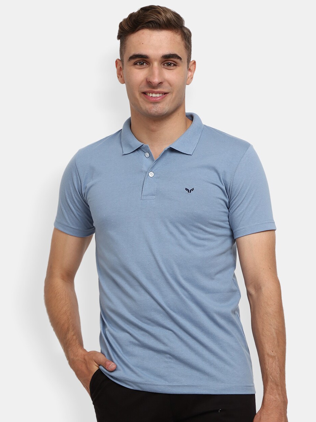 

V-Mart Men Blue Polo Collar Solid T-shirt