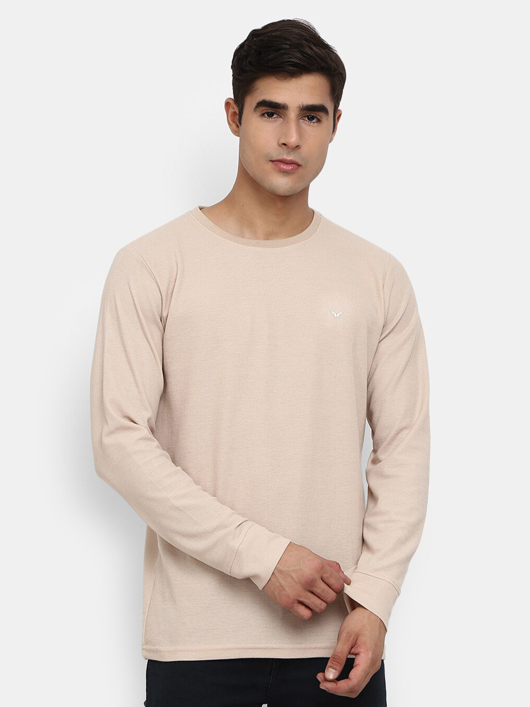 

V-Mart Men Beige Round Neck T-shirt