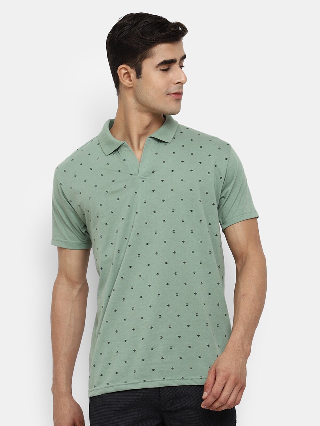 

V-Mart Men Olive Green Printed Polo Collar T-shirt