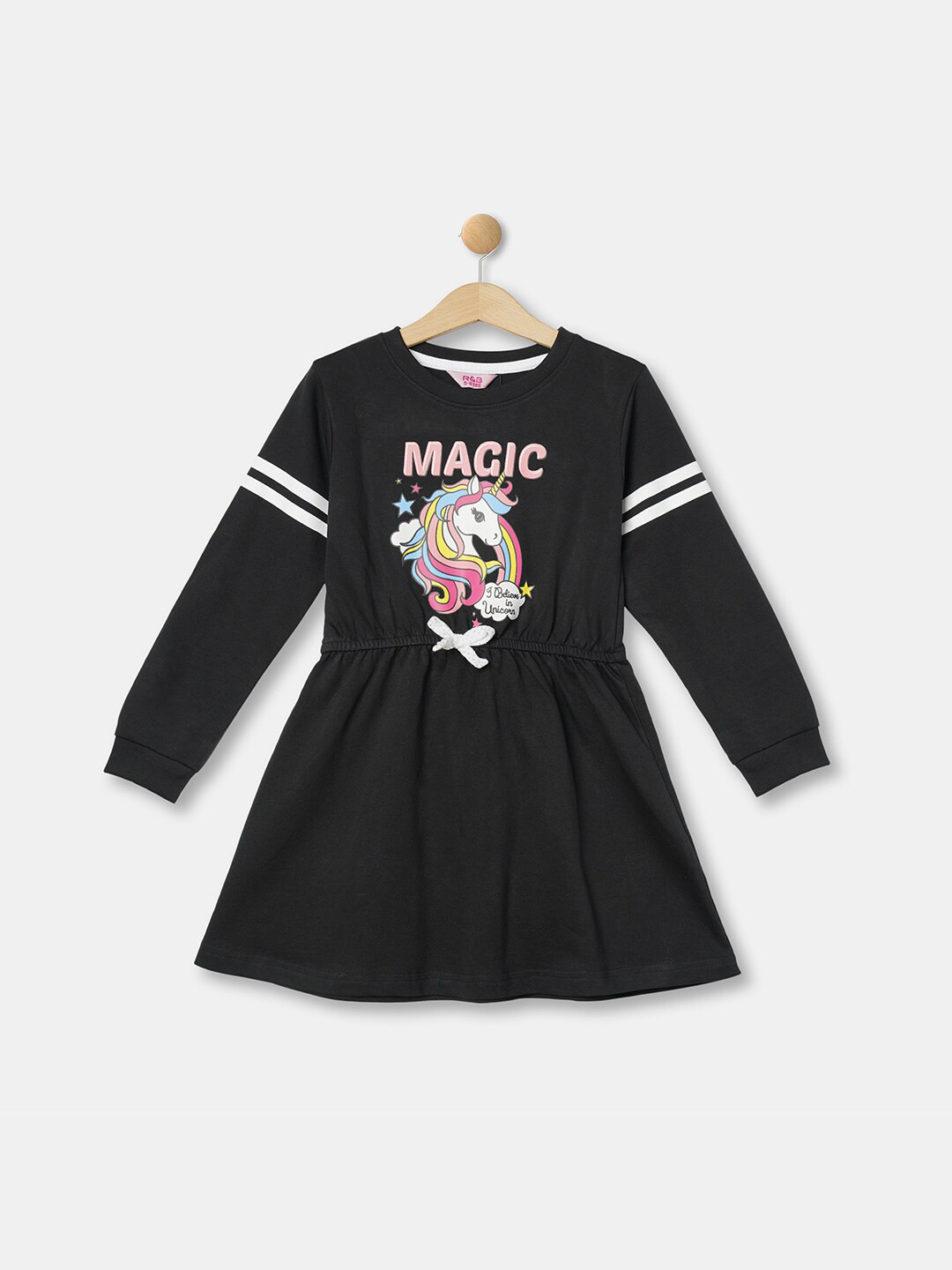 

R&B Girls Black & Pink Printed A-Line Dress