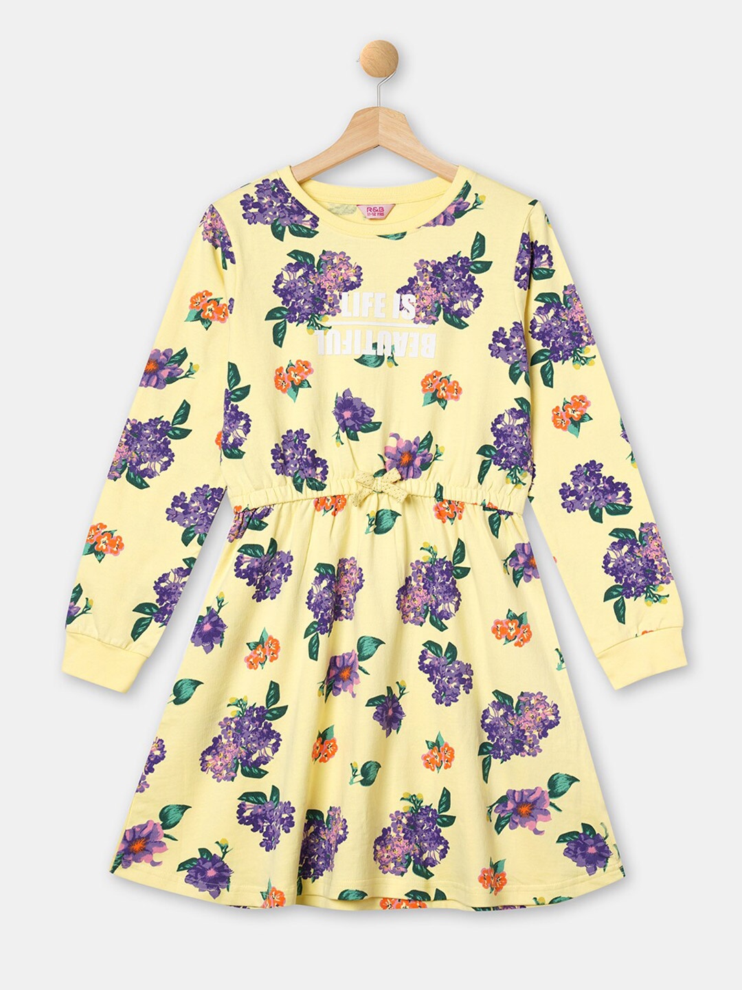 

R&B Yellow Floral A-Line Cotton Dress
