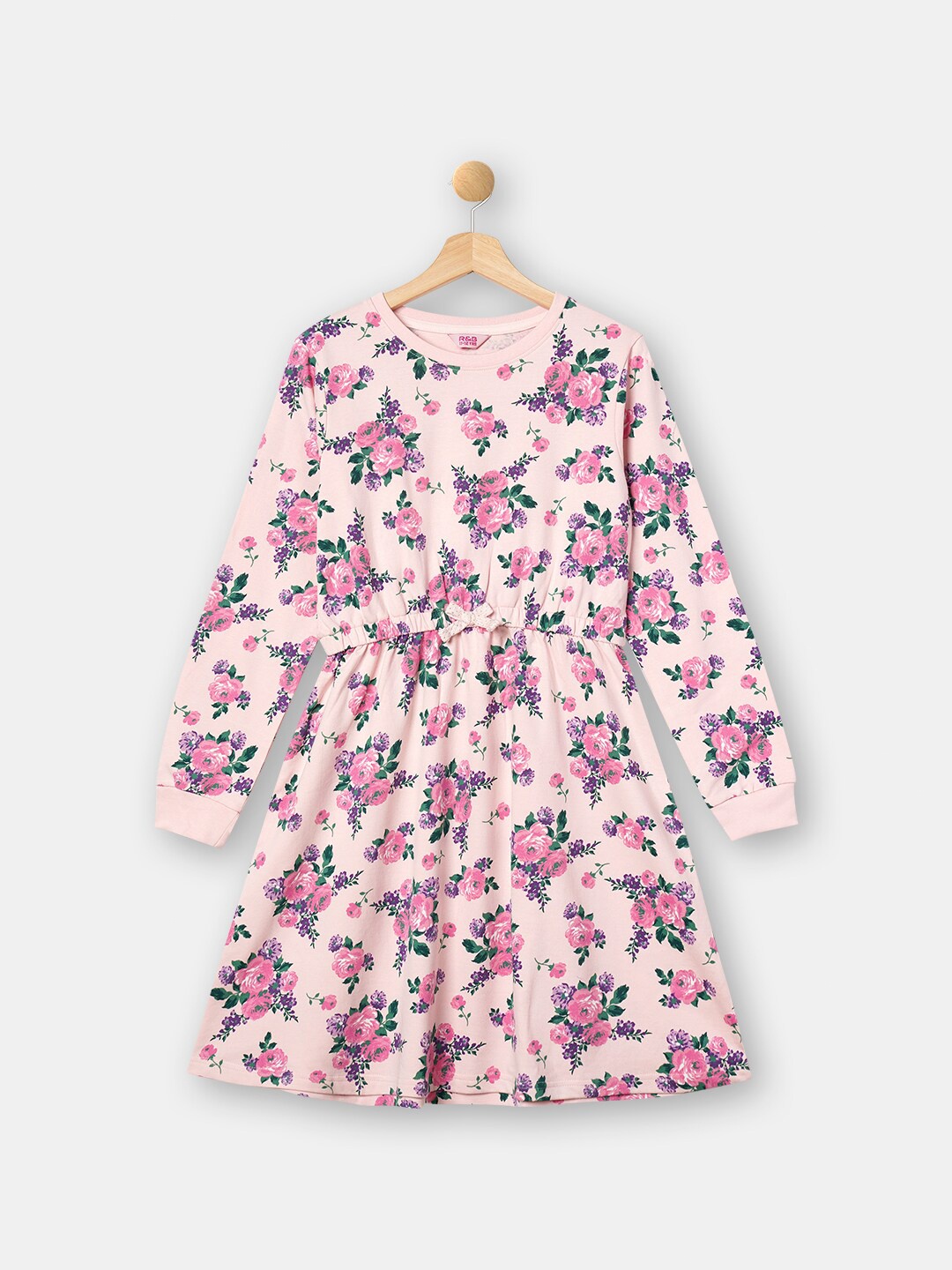 

R&B Girls Pink & Purple Floral Printed Cotton Dress
