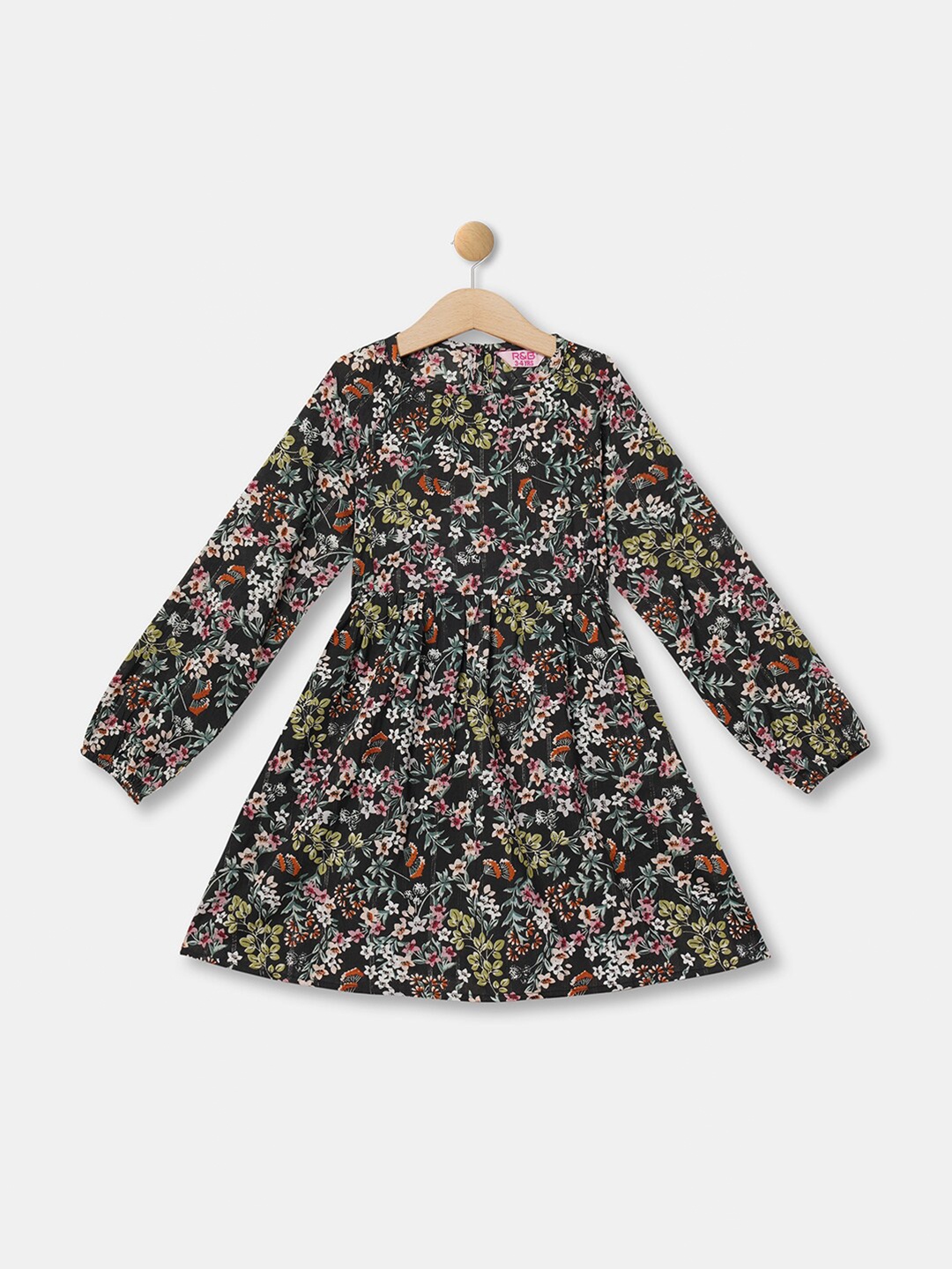 

R&B Girls Black Floral Cotton Dress