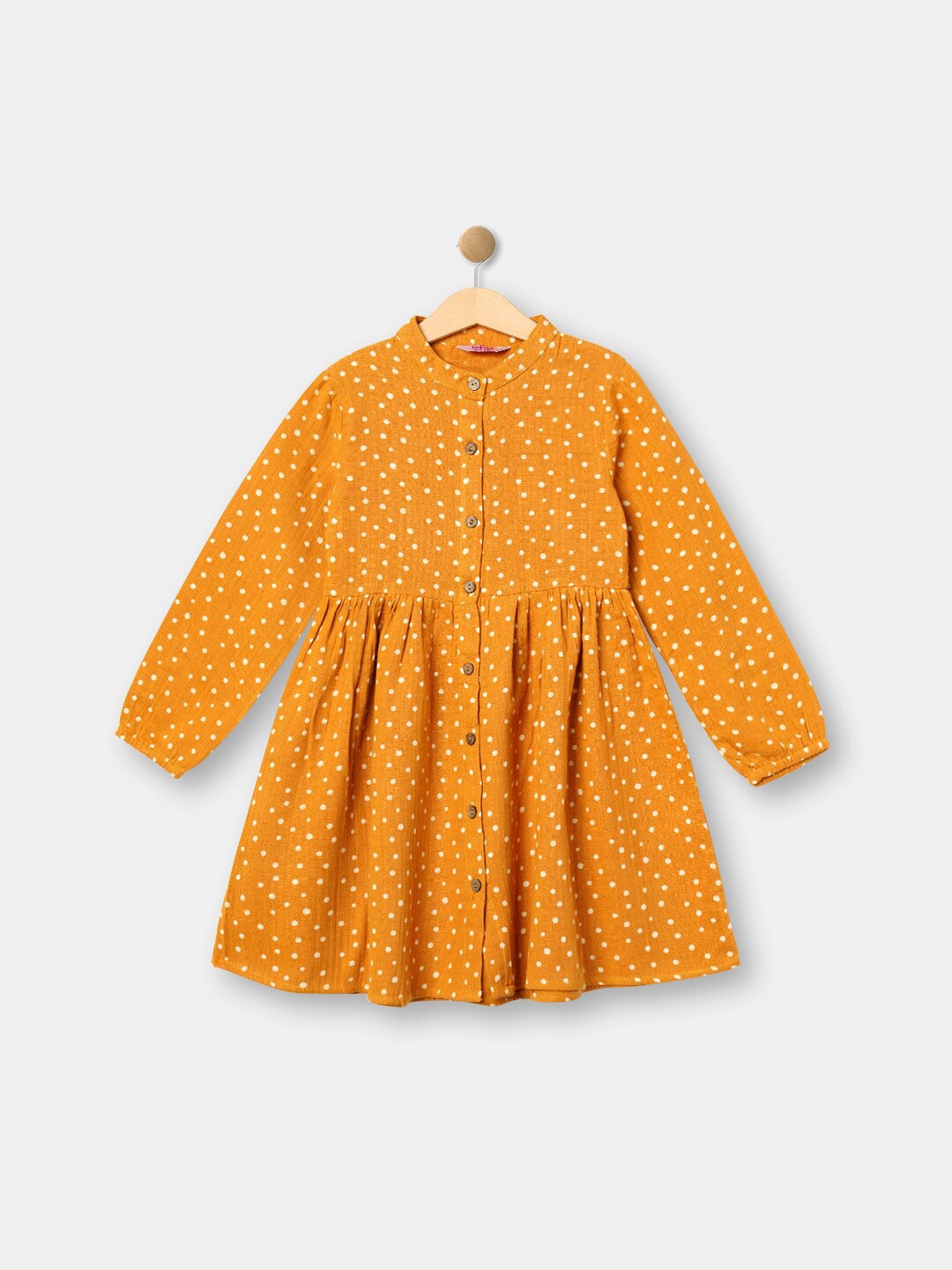 

R&B Girls Yellow & White Cuffed Sleeves Shirt Dress