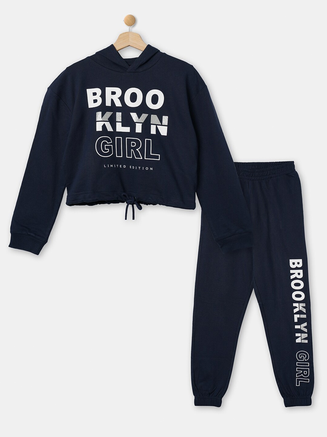 

R&B Girls Blue Printed Cotton Tracksuit