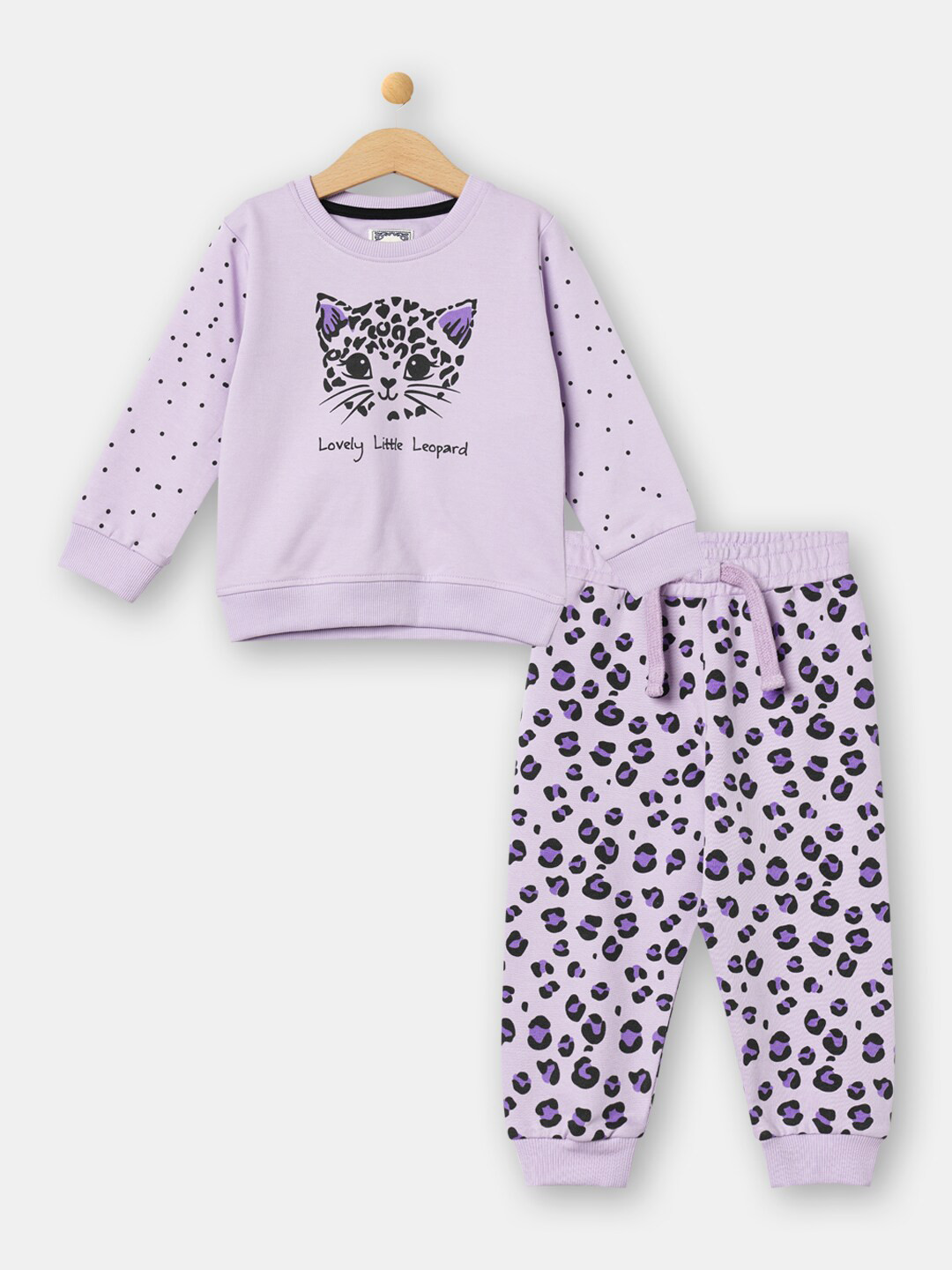 

R&B Girls Purple Printed Cotton T-shirt with Trousers