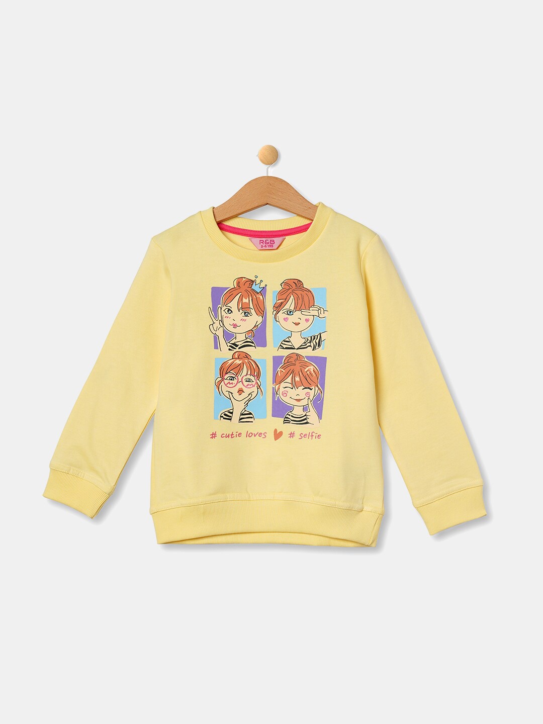 

R&B Girls Yellow Printed Cotton Sweatshirt