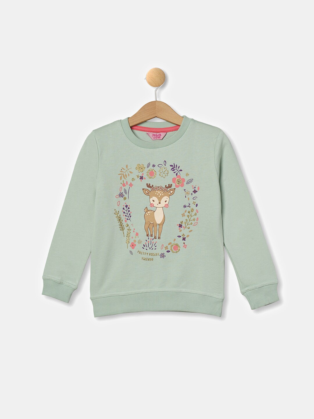

R&B Girls Green Printed Cotton Sweatshirt