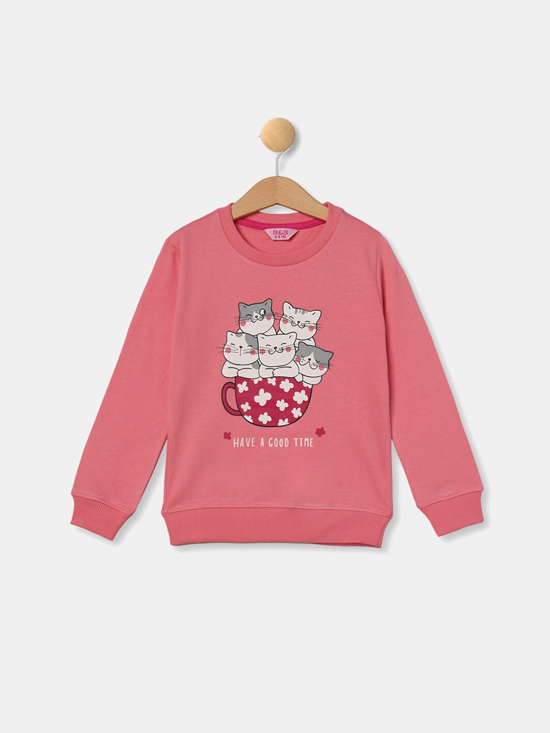 

R&B Girls Peach-Coloured Printed Cotton Sweatshirt