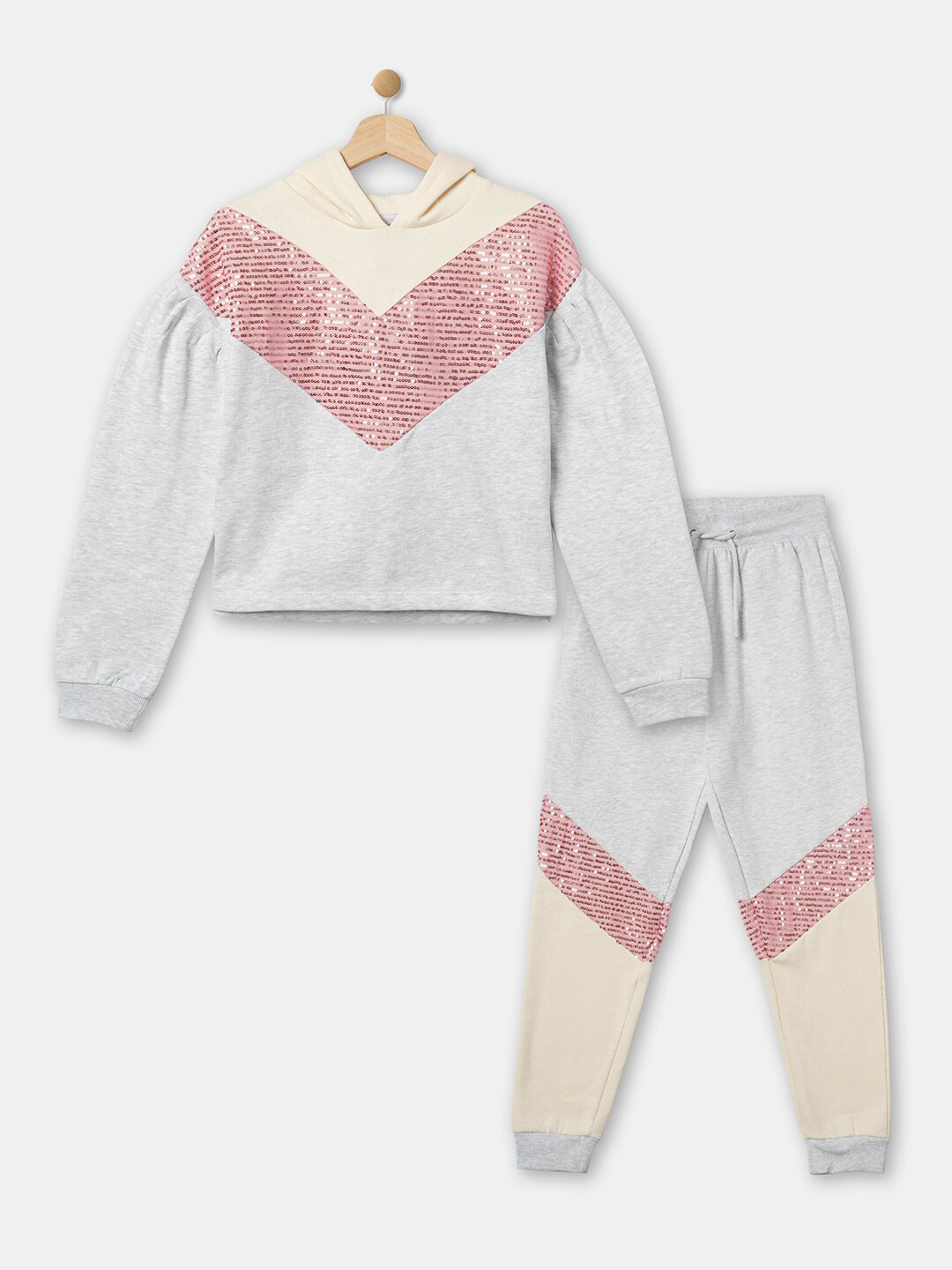 

R&B Girls Grey & Pink Colourblocked Cotton Tracksuit