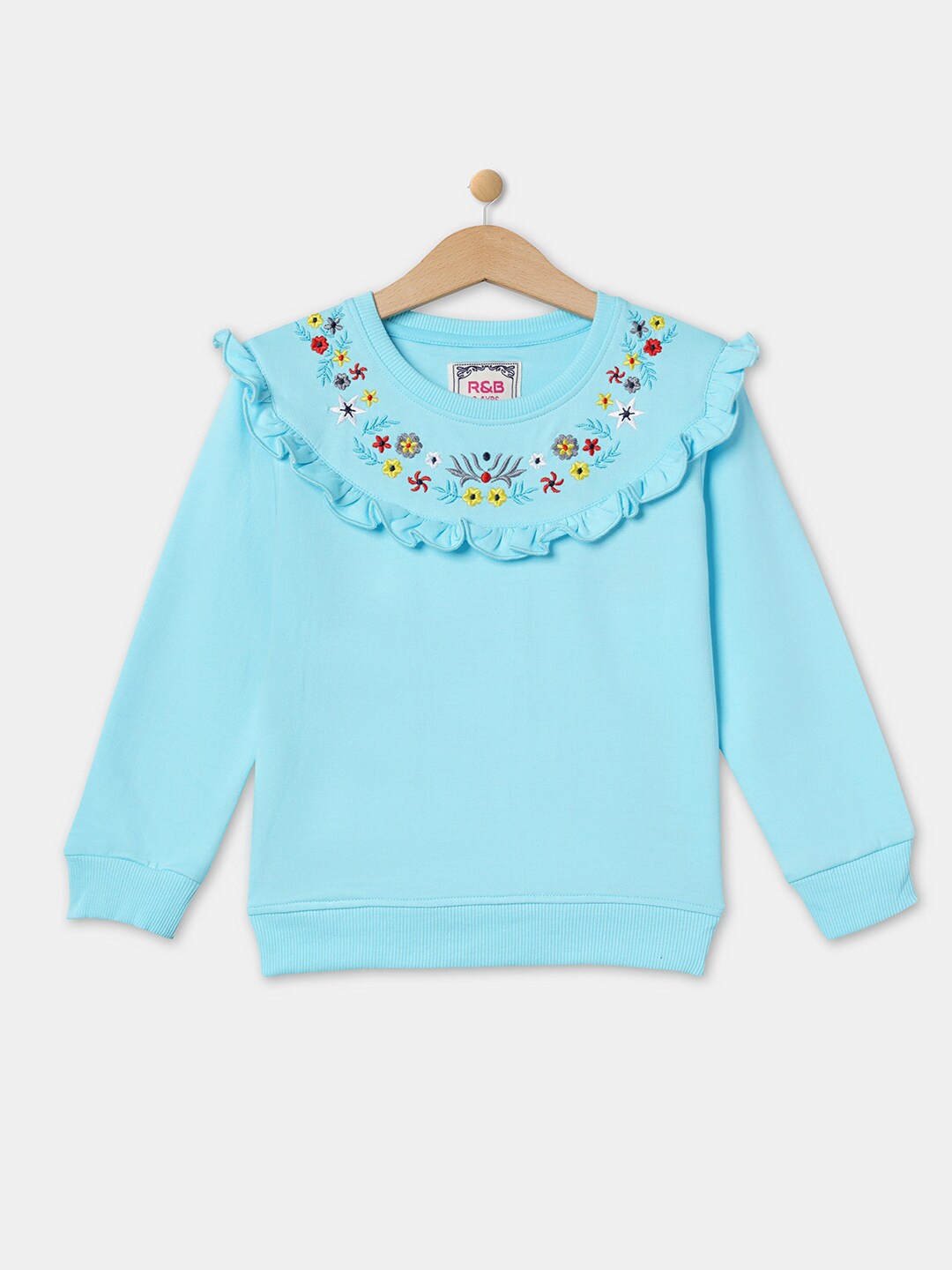 

R&B Girls Blue Embroidered Cotton Sweatshirt