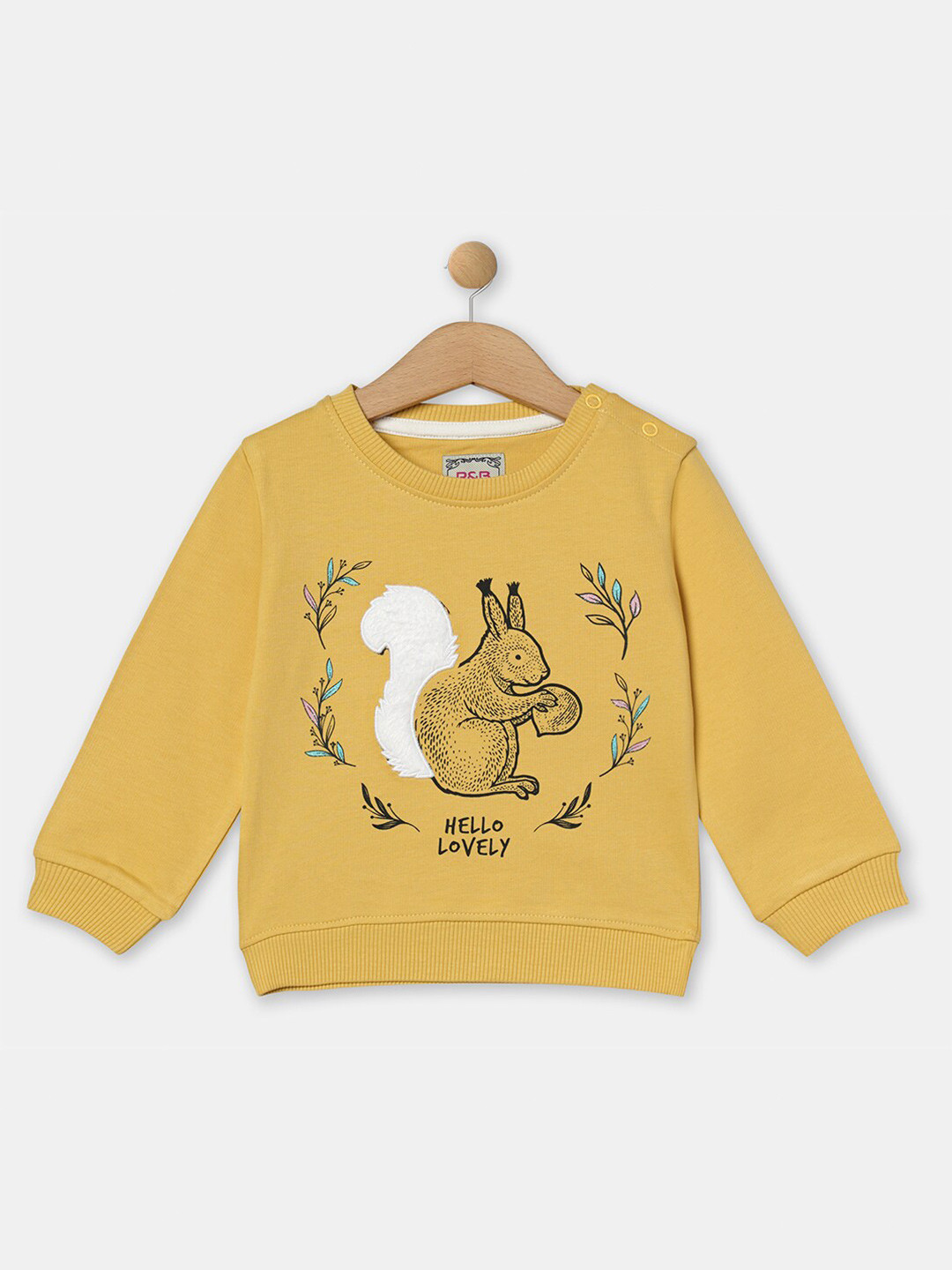 

R&B Girls Yellow Printed Cotton Sweatshirt