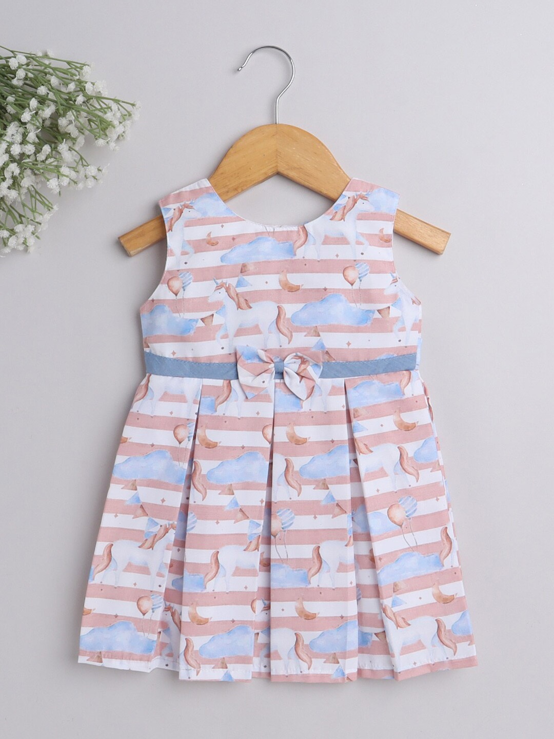 

The Magic Wand Girls White & Blue Round Neck Dress