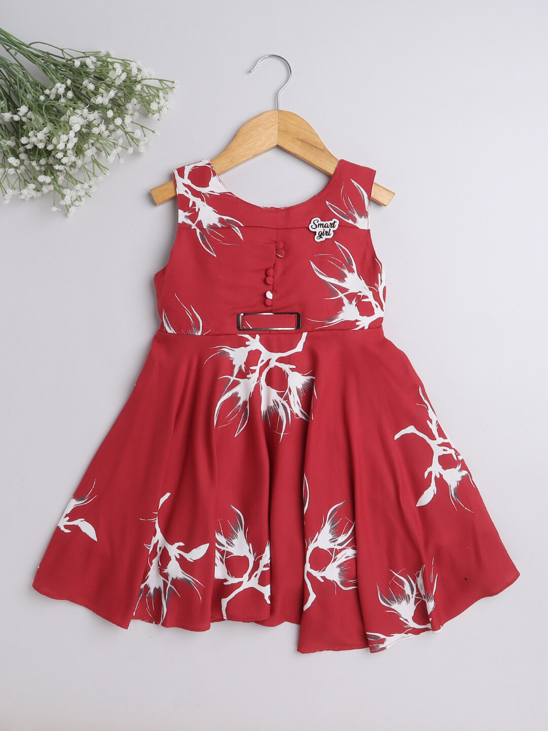 

The Magic Wand Girls Maroon & Off White Floral Dress