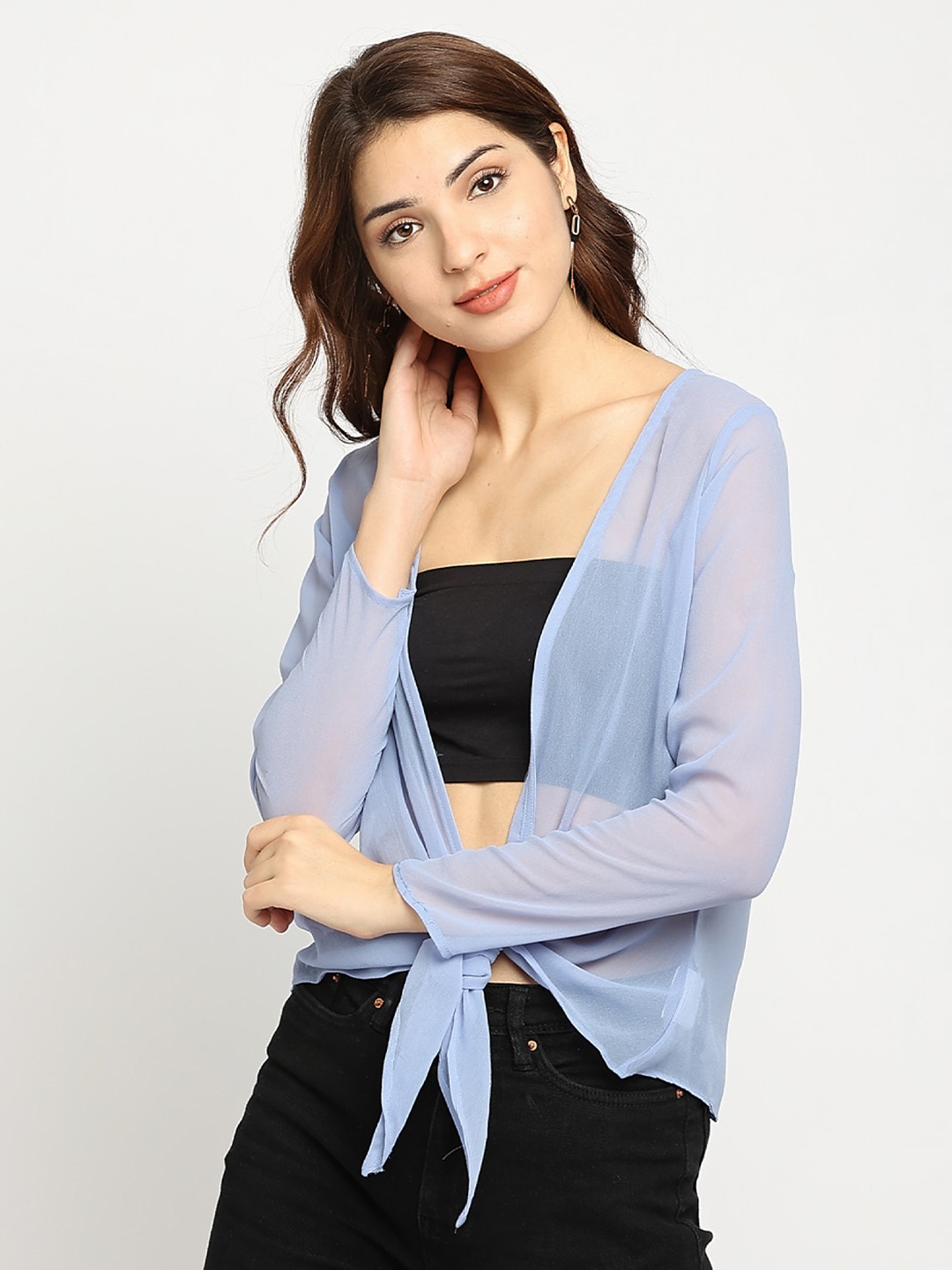 

Ira Soleil Women Blue Longline Sheer Shrug