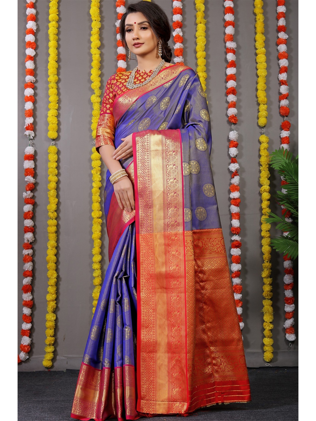 

Anaita Blue Woven Design Pure Silk Banarasi Saree