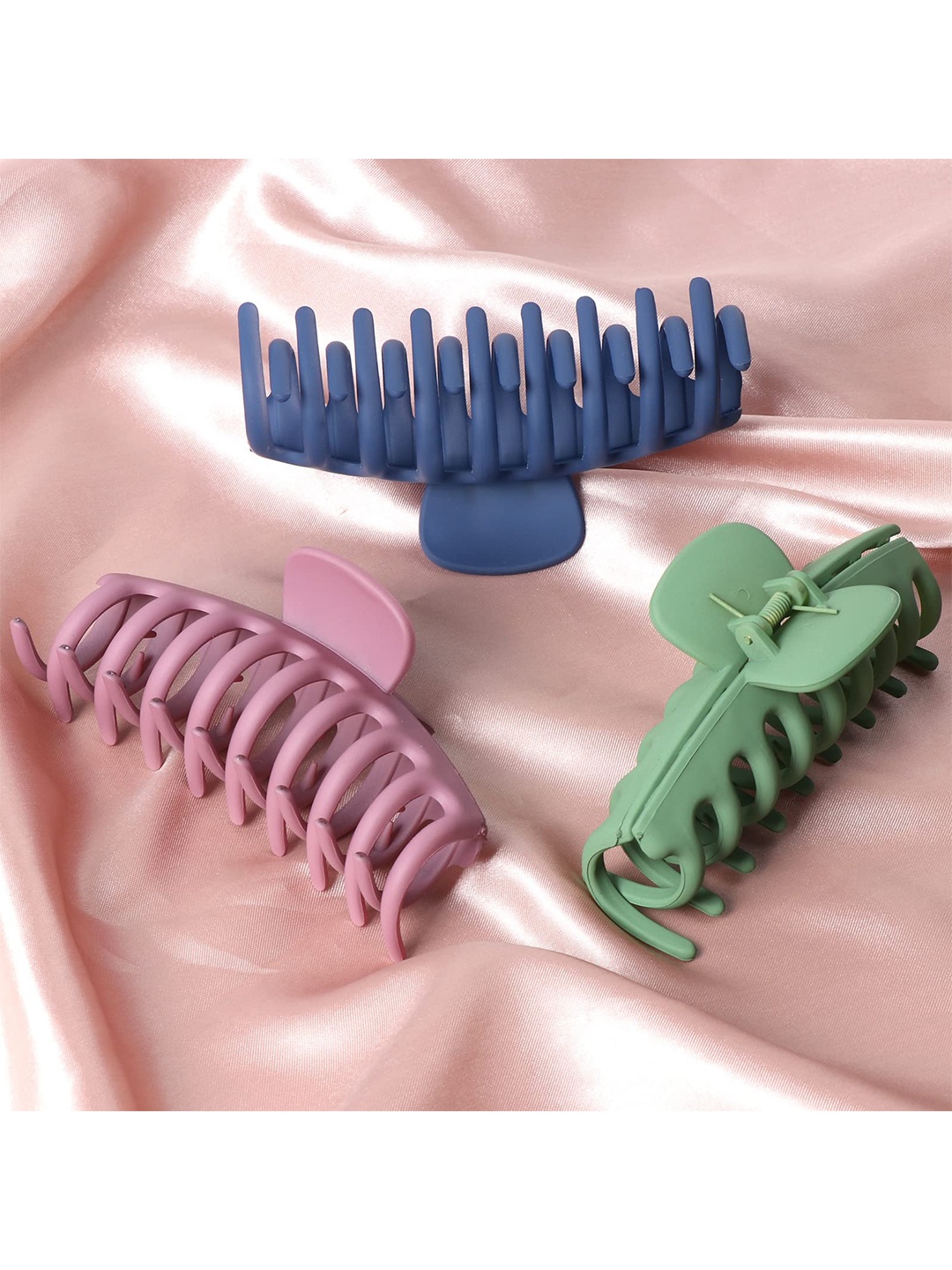 

VAGHBHATT Women Set of 3 Solid Big Claw Hair Clips, Blue