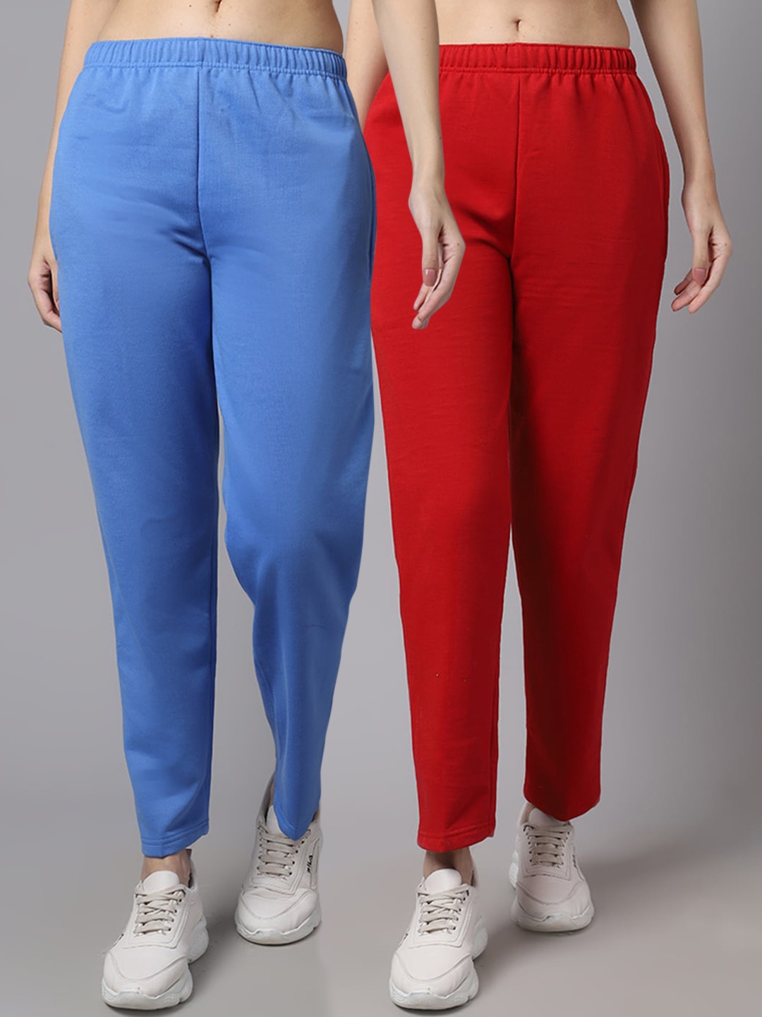 

VIMAL JONNEY Women Pack Of 2 Solid Pure Cotton Track Pants, Blue