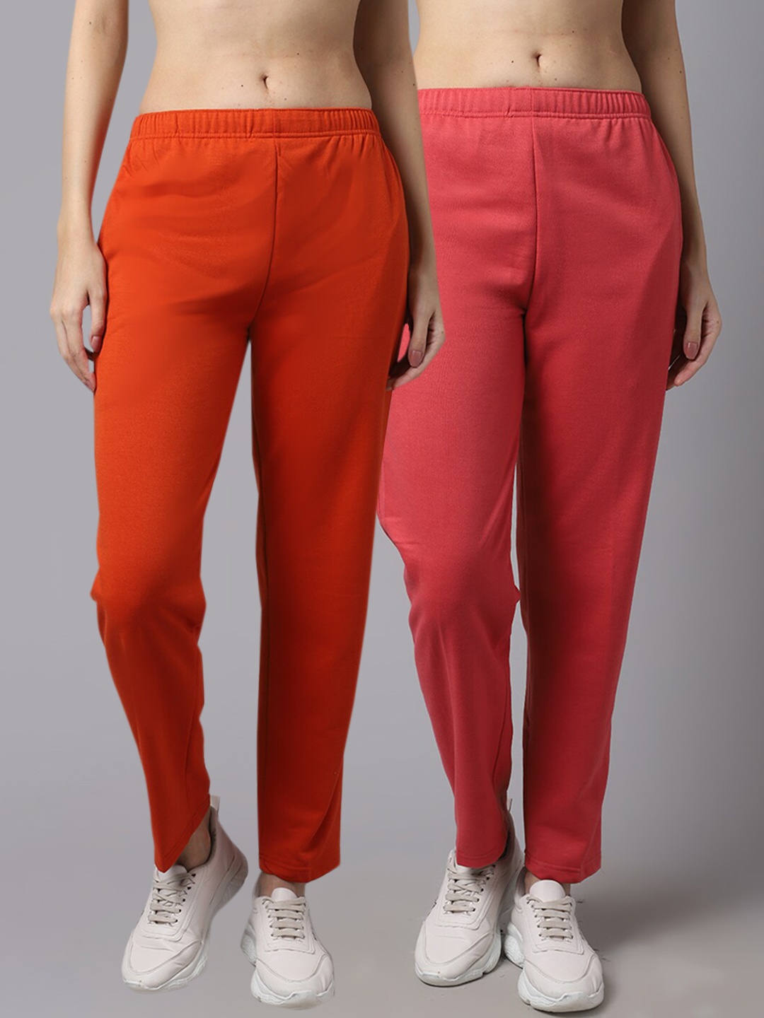 

VIMAL JONNEY Women Pack Of 2 Solid Cotton Track Pants, Orange
