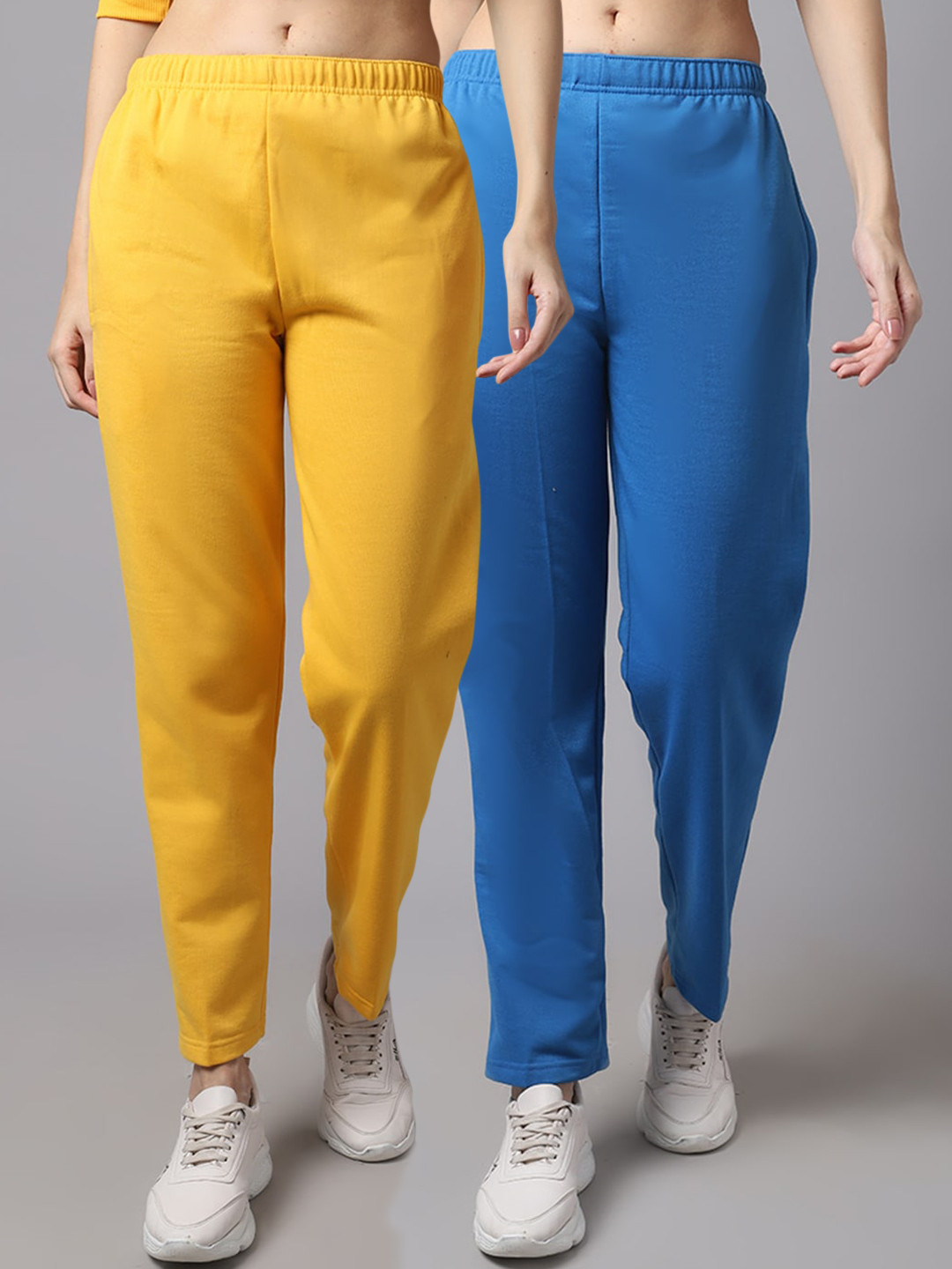 

VIMAL JONNEY Women Pack Of 2 Solid Pure Cotton Track Pants, Blue