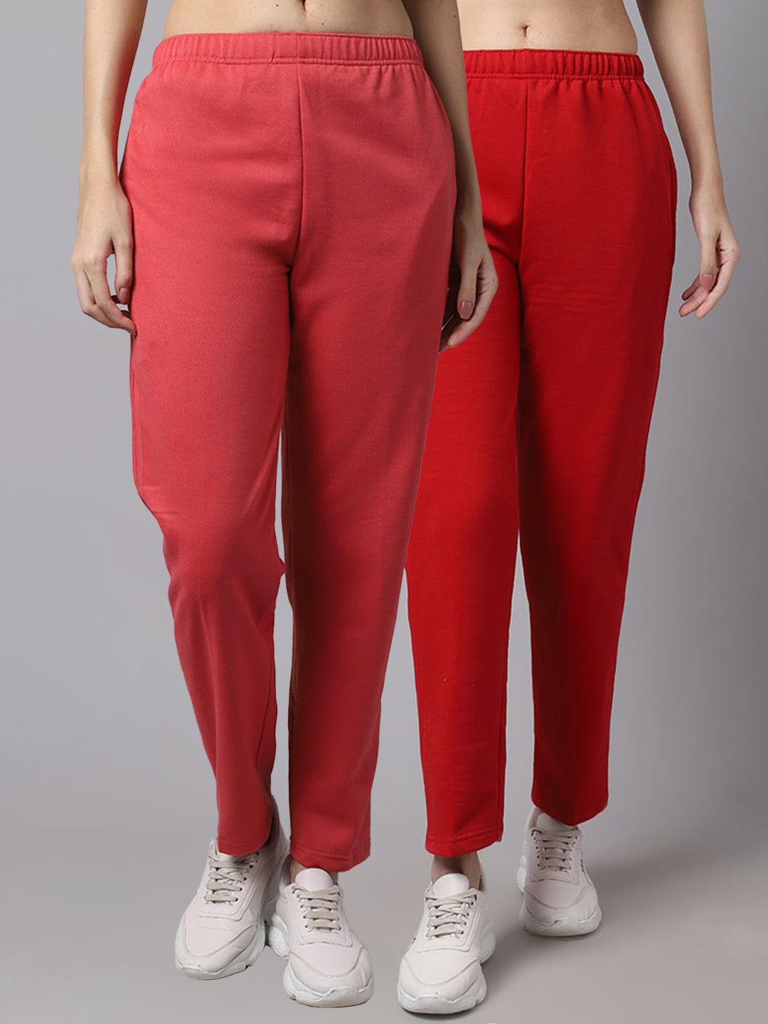 

MACK JONNEY Women Pack Of 2 Solid Pure Cotton Track Pants, Red