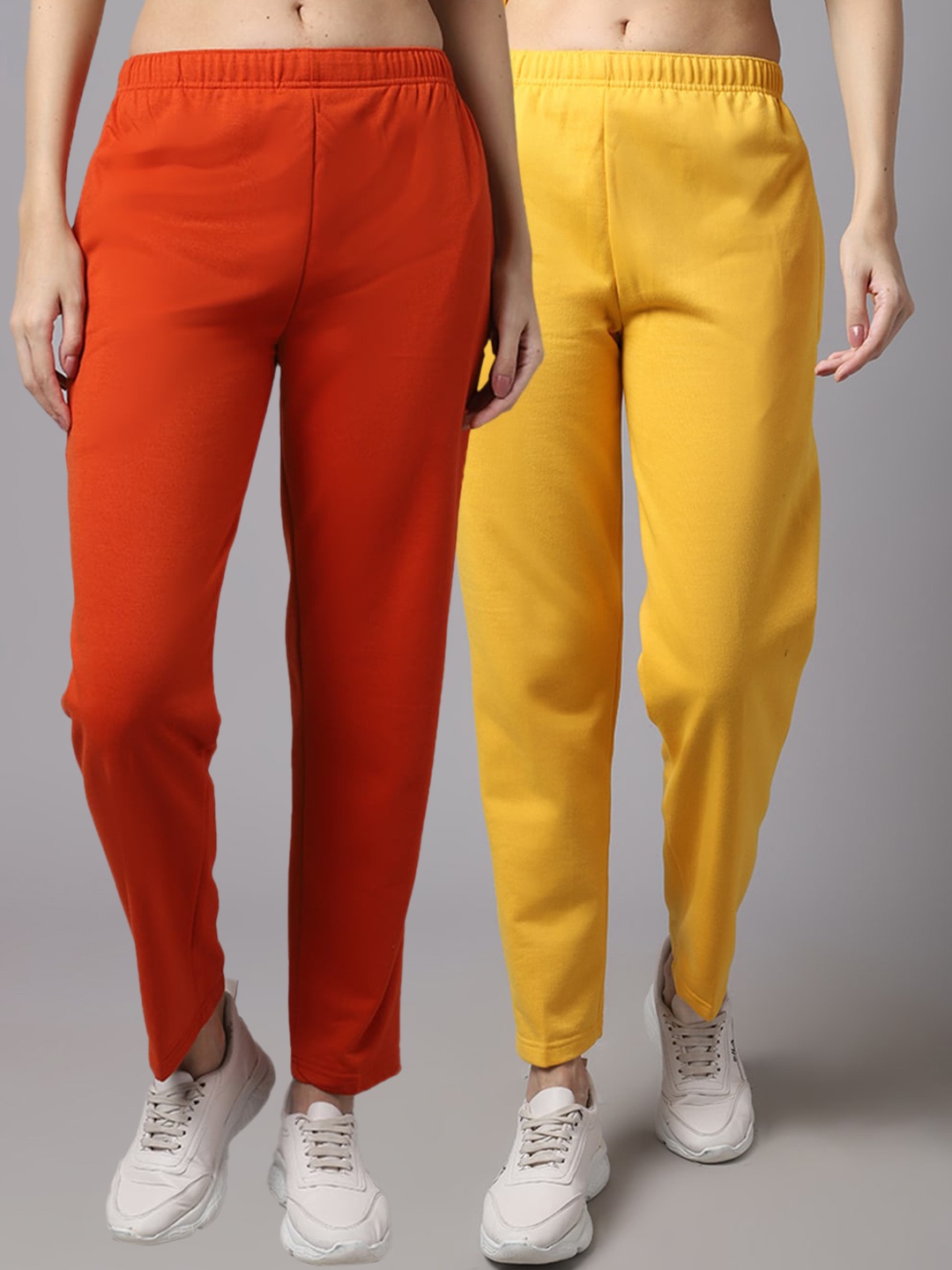 

VIMAL JONNEY Women Pack Of 2 Solid Pure Cotton Track Pants, Orange