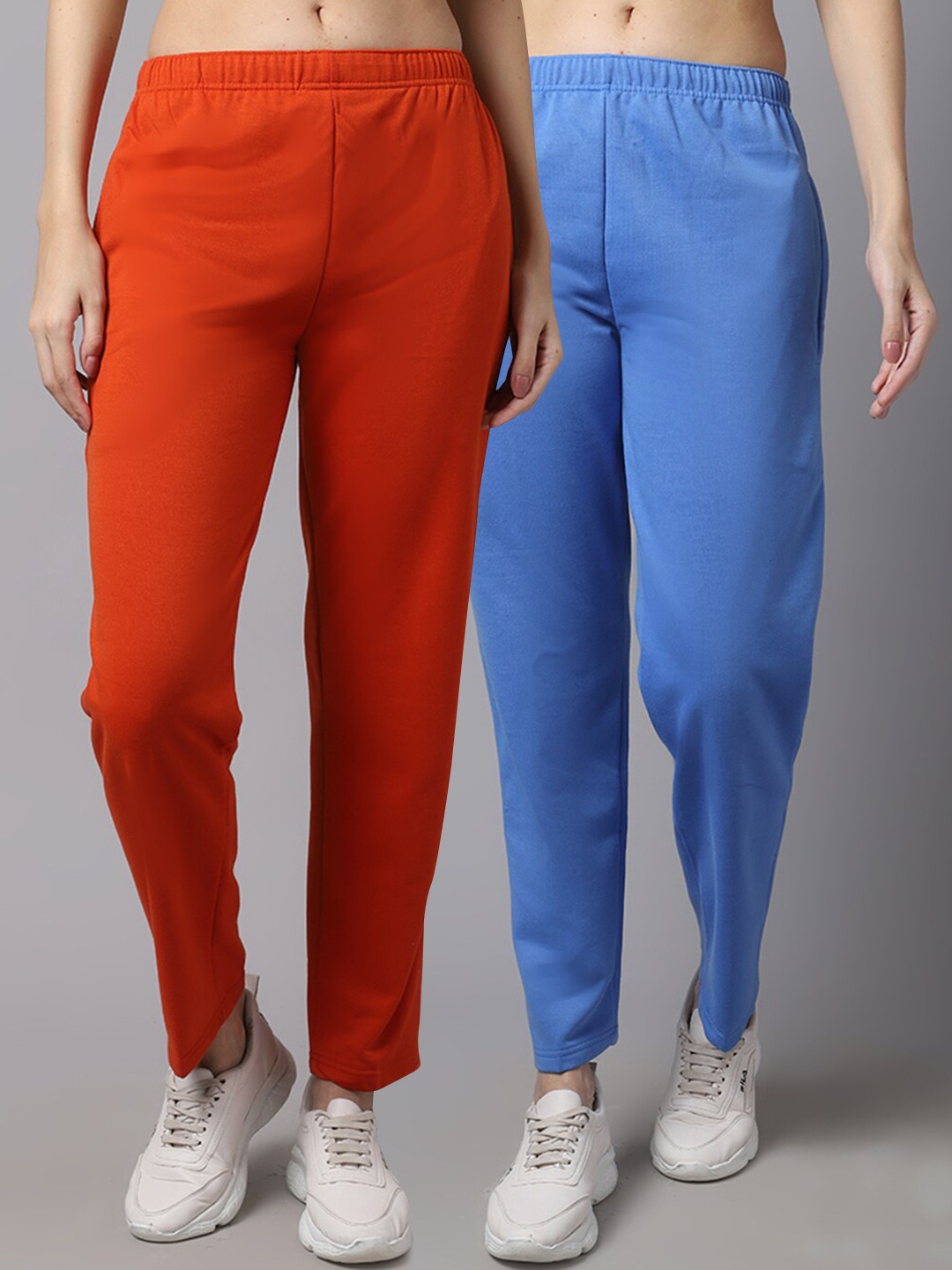 

VIMAL JONNEY Women Pack Of 2 Solid Pure Cotton Track Pants, Blue