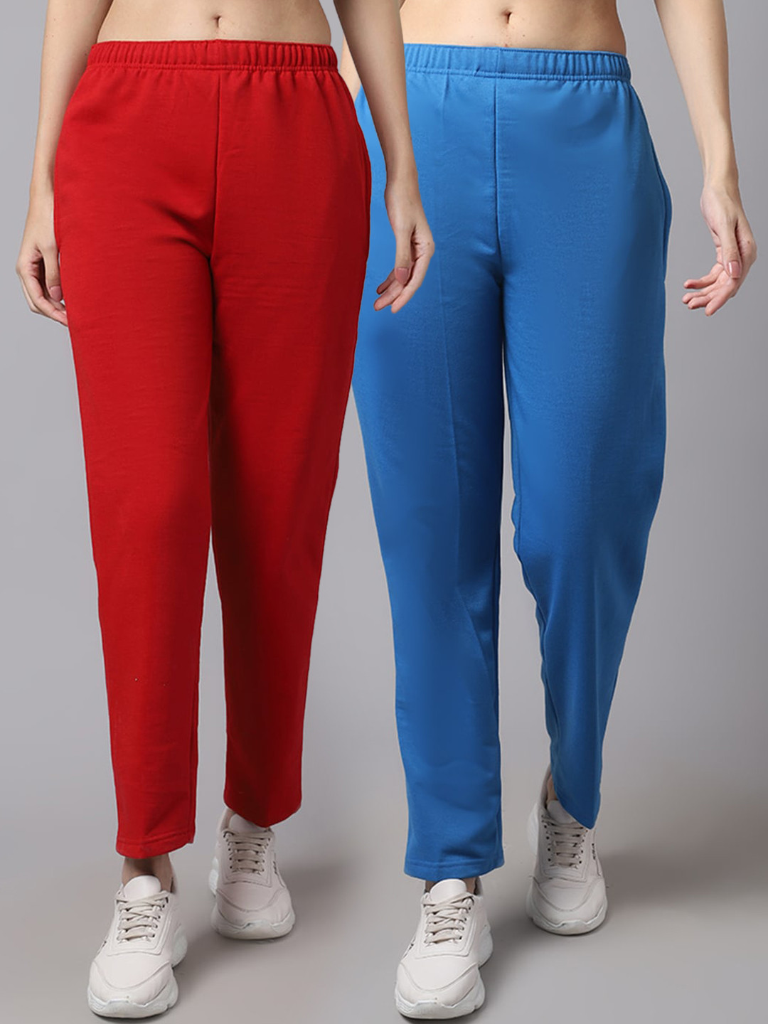 

VIMAL JONNEY Women Pack Of 2 Solid Pure-Cotton Track Pants, Blue