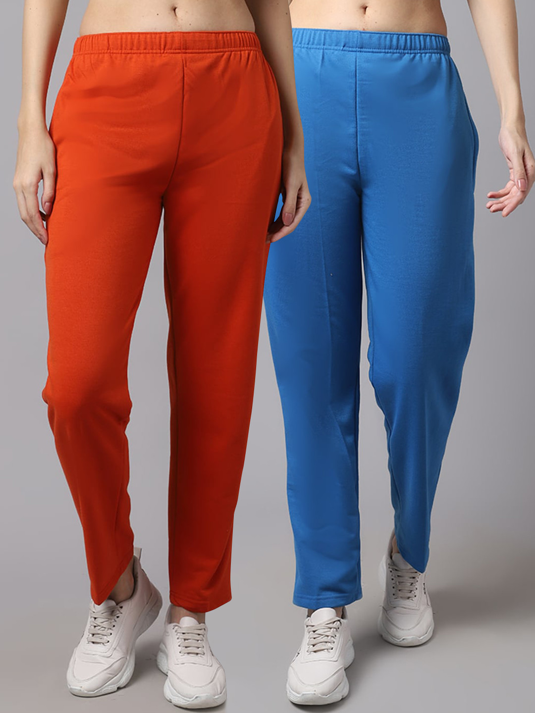 

VIMAL JONNEY Women Pack Of 2 Solid Pure Cotton Track Pants, Red