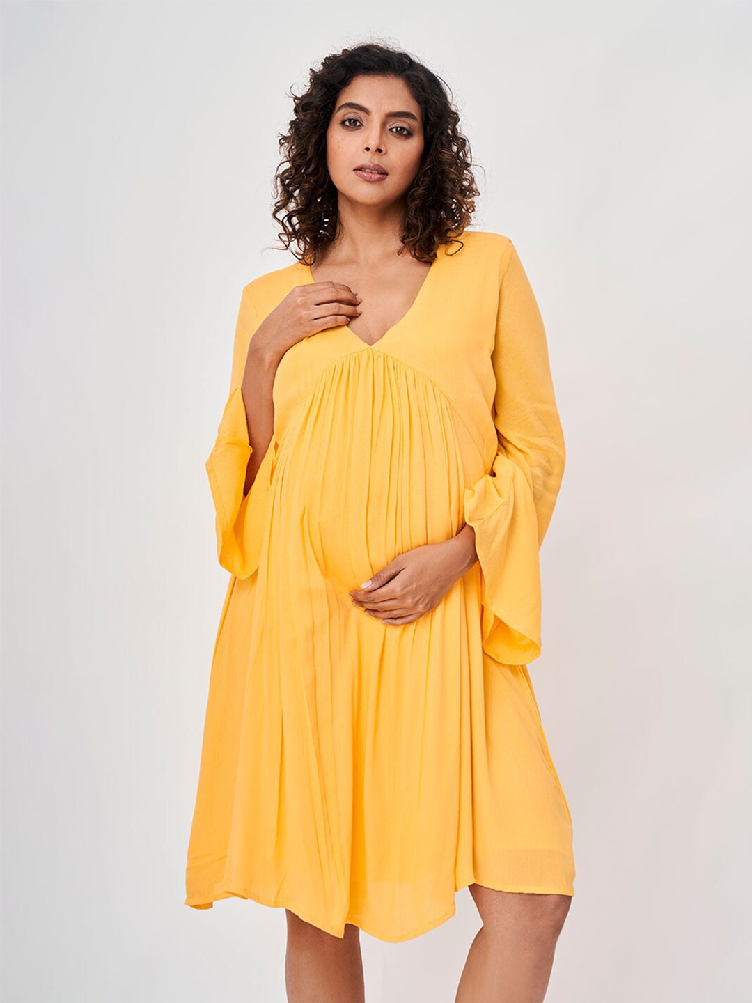 

Ed-a-Mamma Yellow Maternity Sustainable Empire Dress