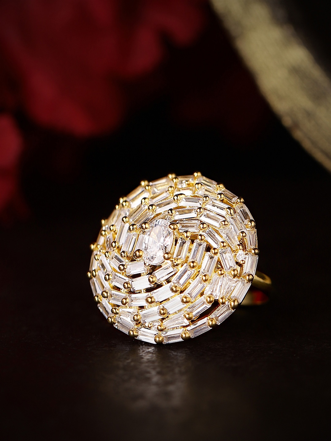 

Rubans Gold-Plated White AD Studded Adjustable Finger Ring