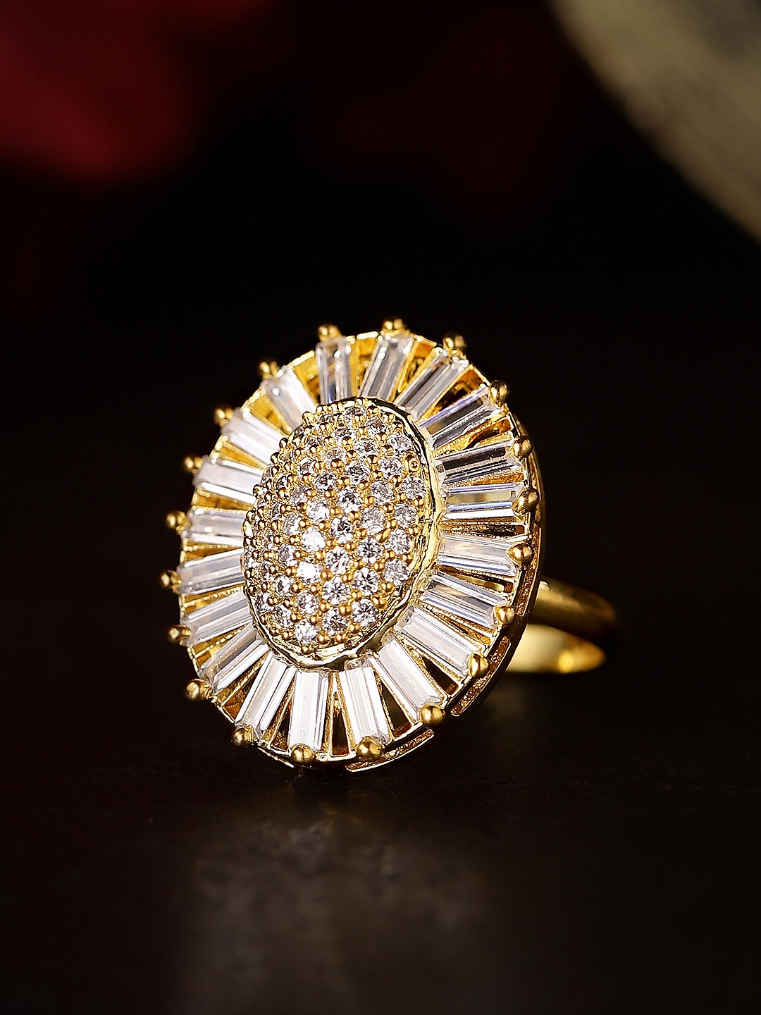 

Rubans Gold-Plated White AD-Studded Ring