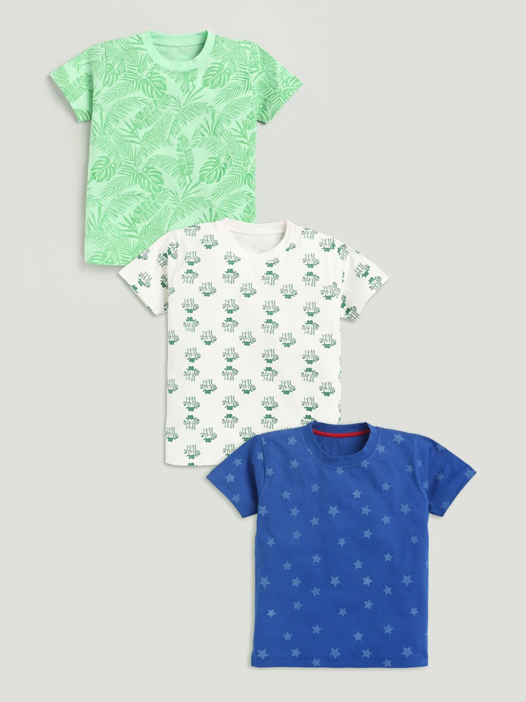 

JBN Creation Kids Pack Of 3 Green & Off White Printed Cotton T-shirt